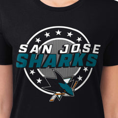San Jose Sharks G-III 4Her by Carl Banks Women's Super-Slim Lightweight Pinstripe Circle Graphic T-Shirt - Black T-shirts