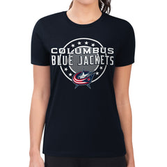 Columbus Blue Jackets G-III 4Her by Carl Banks Women's Super-Slim Lightweight Pinstripe Circle Graphic T-Shirt - Navy T-shirts