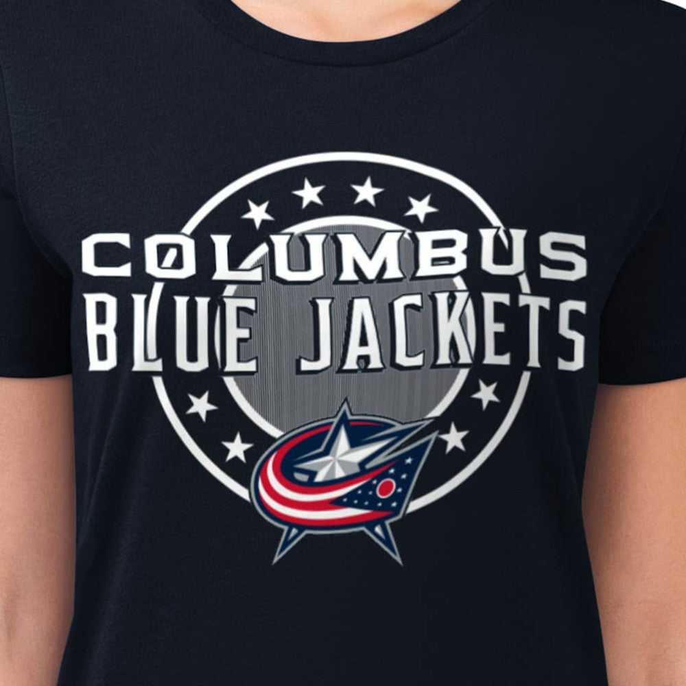 Columbus Blue Jackets G-III 4Her by Carl Banks Women's Super-Slim Lightweight Pinstripe Circle Graphic T-Shirt - Navy T-shirts
