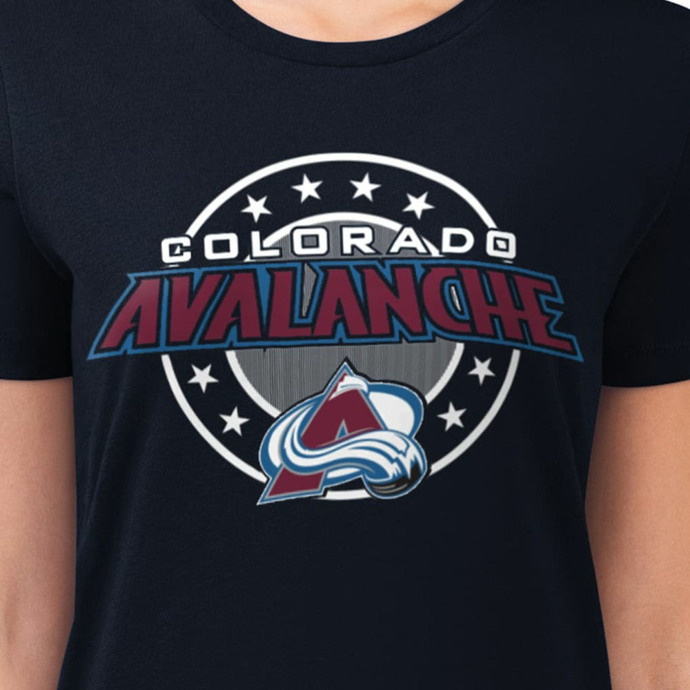 Colorado Avalanche G-III 4Her by Carl Banks Women's Super-Slim Lightweight Pinstripe Circle Graphic T-Shirt - Navy T-shirts