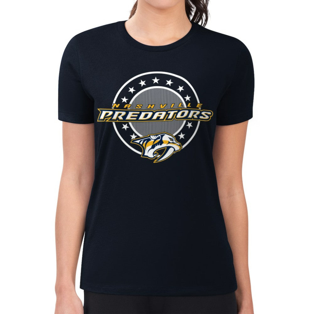 Nashville Predators G-III 4Her by Carl Banks Women's Super-Slim Lightweight Pinstripe Circle Graphic T-Shirt - Navy T-shirts