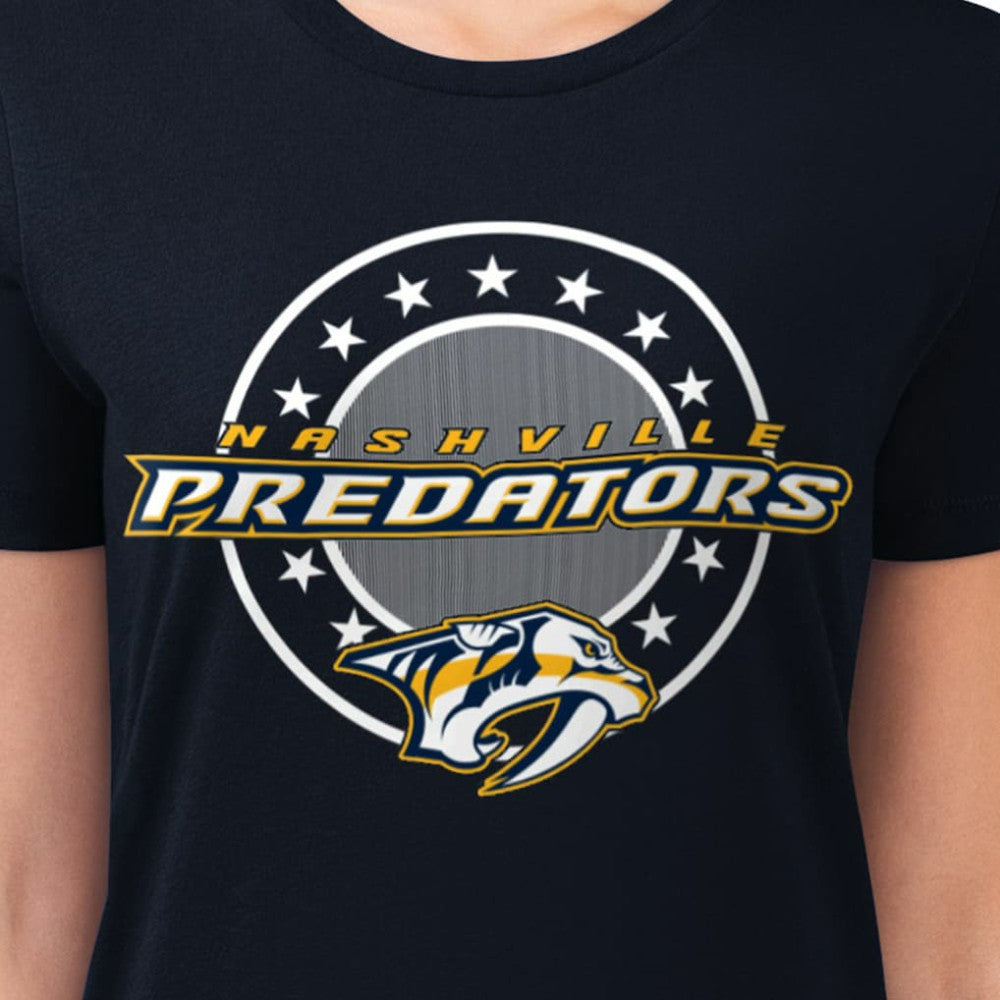 Nashville Predators G-III 4Her by Carl Banks Women's Super-Slim Lightweight Pinstripe Circle Graphic T-Shirt - Navy T-shirts