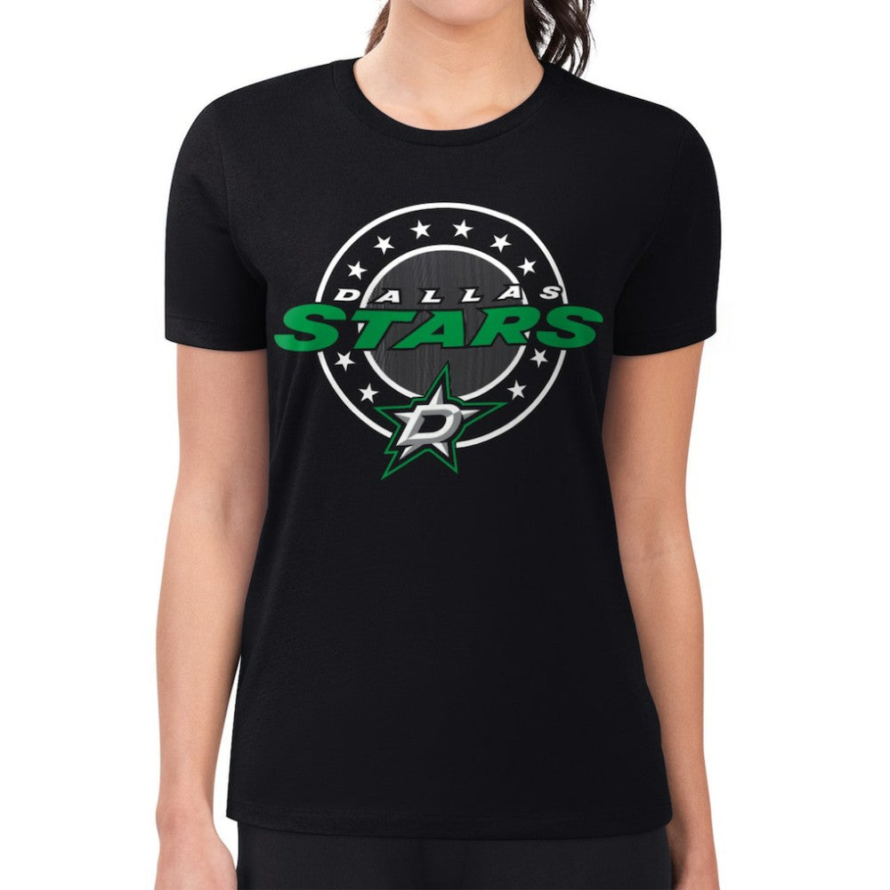 Dallas Stars G-III 4Her by Carl Banks Women's Super-Slim Lightweight Pinstripe Circle Graphic T-Shirt - Black T-shirts