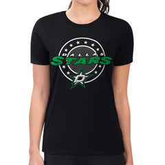 Dallas Stars G-III 4Her by Carl Banks Women's Super-Slim Lightweight Pinstripe Circle Graphic T-Shirt - Black T-shirts