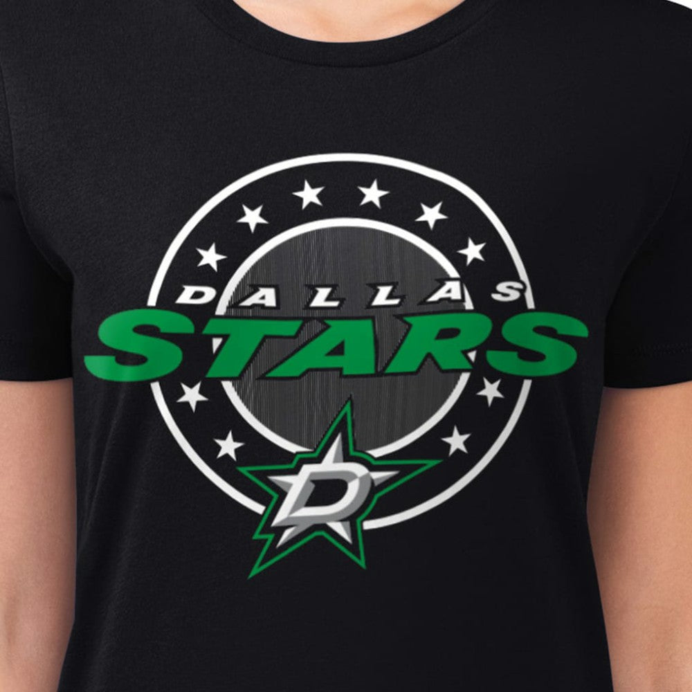 Dallas Stars G-III 4Her by Carl Banks Women's Super-Slim Lightweight Pinstripe Circle Graphic T-Shirt - Black T-shirts