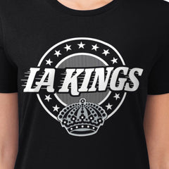Los Angeles Kings G-III 4Her by Carl Banks Women's Super-Slim Lightweight Pinstripe Circle Graphic T-Shirt - Black T-shirts