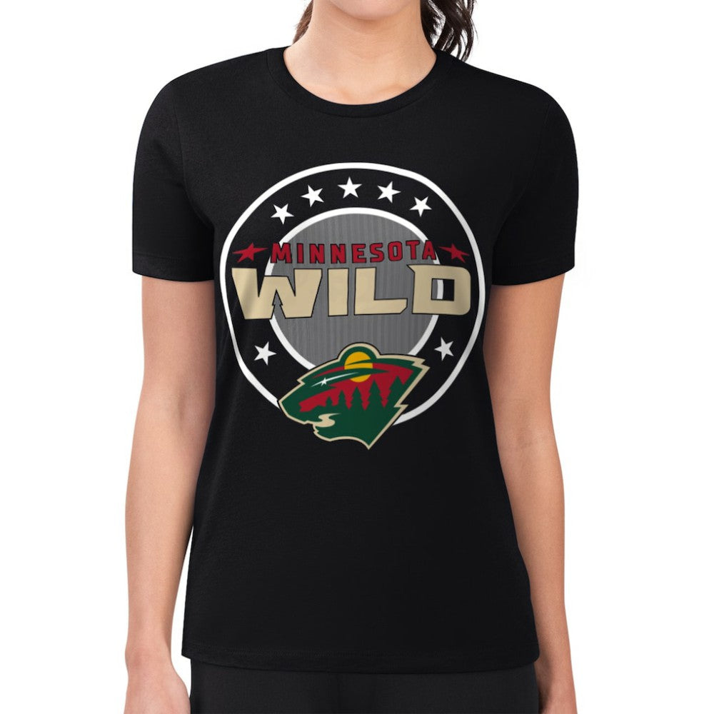 Minnesota Wild G-III 4Her by Carl Banks Women's Super-Slim Lightweight Pinstripe Circle Graphic T-Shirt - Black T-shirts