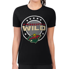 Minnesota Wild G-III 4Her by Carl Banks Women's Super-Slim Lightweight Pinstripe Circle Graphic T-Shirt - Black T-shirts