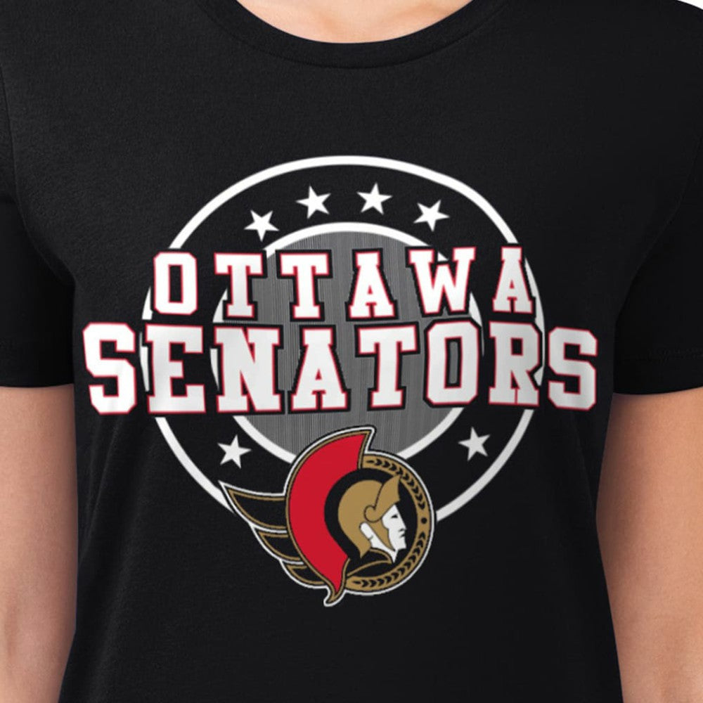 Ottawa Senators G-III 4Her by Carl Banks Women's Super-Slim Lightweight Pinstripe Circle Graphic T-Shirt - Black T-shirts