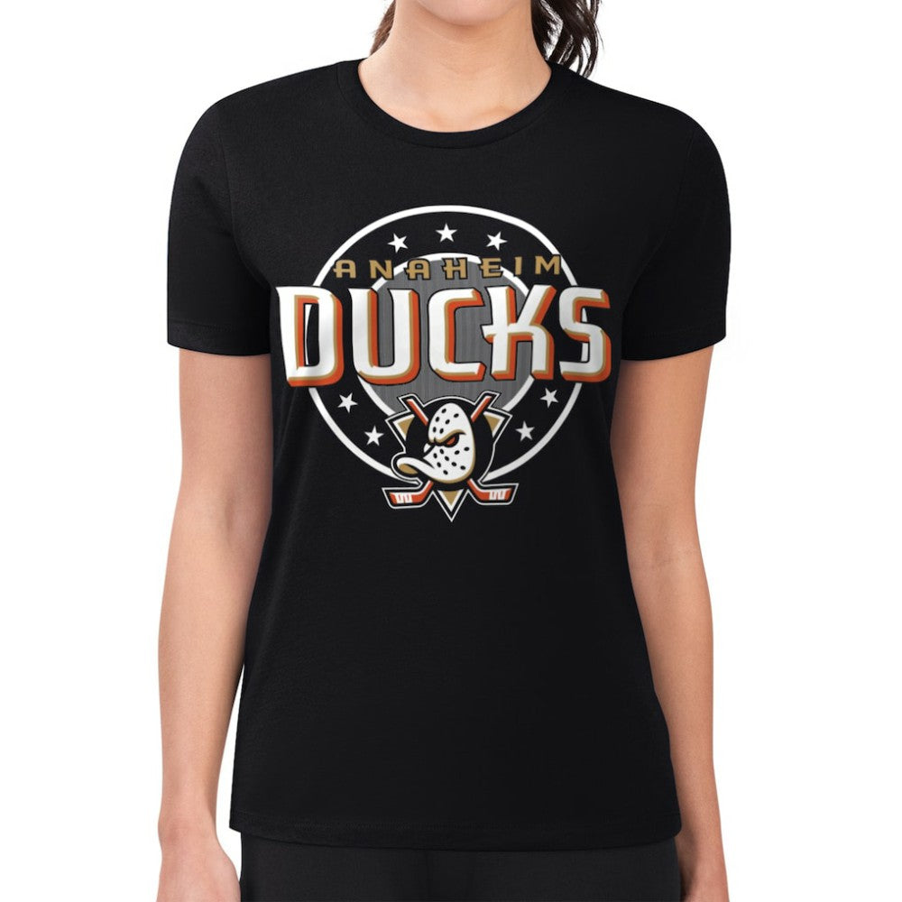 Anaheim Ducks G-III 4Her by Carl Banks Women's Super-Slim Lightweight Pinstripe Circle Graphic T-Shirt - Black T-shirts