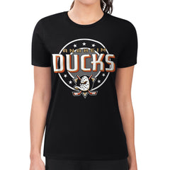 Anaheim Ducks G-III 4Her by Carl Banks Women's Super-Slim Lightweight Pinstripe Circle Graphic T-Shirt - Black T-shirts