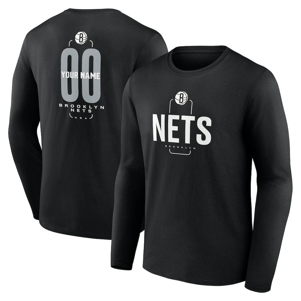 Brooklyn Nets Center Court Name & Number Custom Long Sleeve T-Shirt - Black on sale