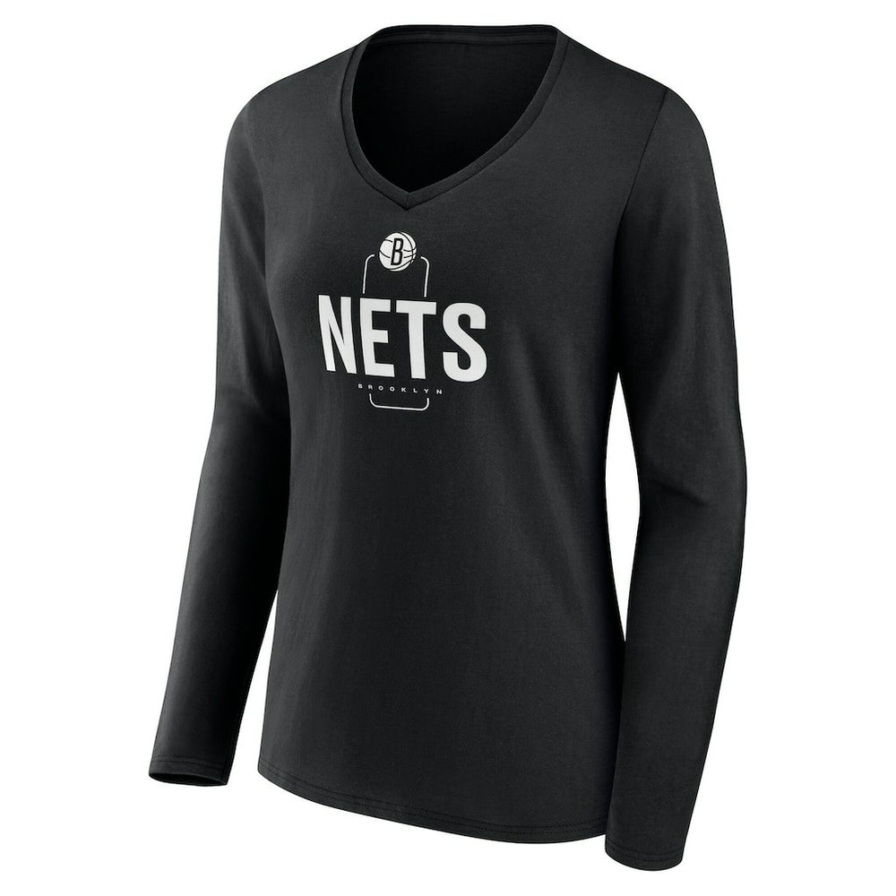 Brooklyn Nets Women's Center Court Name & Number Custom Long Sleeve V-Neck T-Shirt - Black sale