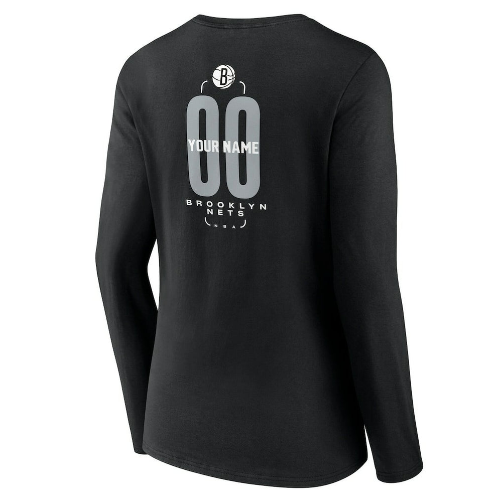 Brooklyn Nets Women's Center Court Name & Number Custom Long Sleeve V-Neck T-Shirt - Black sale