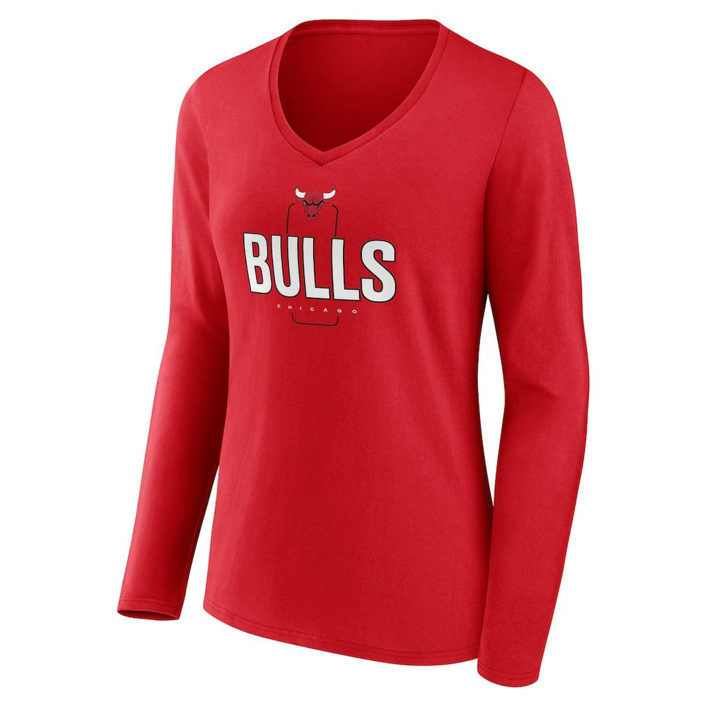 Chicago Bulls Women's Center Court Name & Number Custom Long Sleeve V-Neck T-Shirt sale - Red online