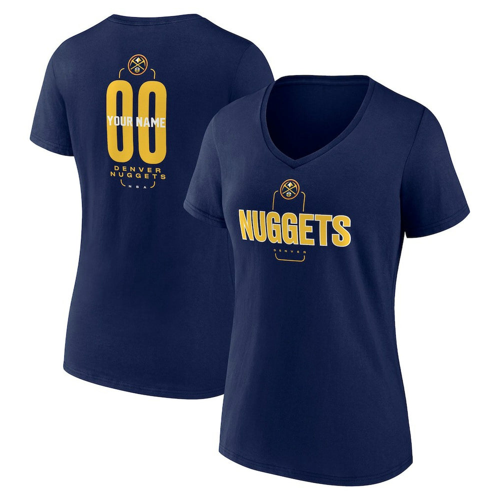 Denver Nuggets Women's Center Court Name & Number Custom V-Neck T-Shirt sale - Navy outlet