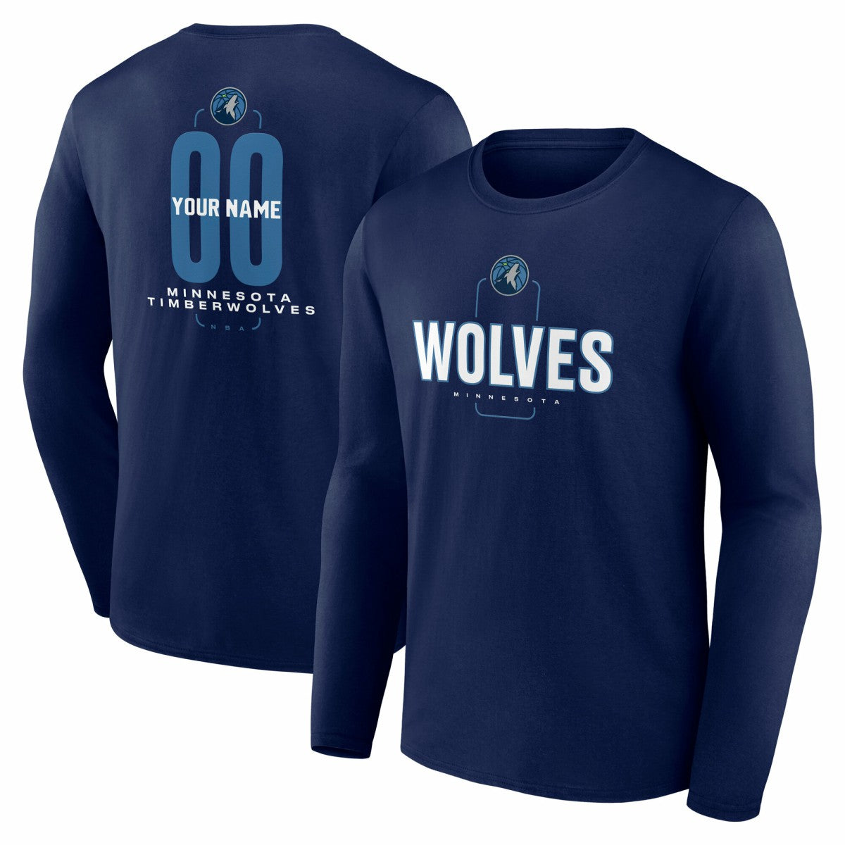 Minnesota Timberwolves Center Court Name & Number Custom Long Sleeve T-Shirt - Navy cheap