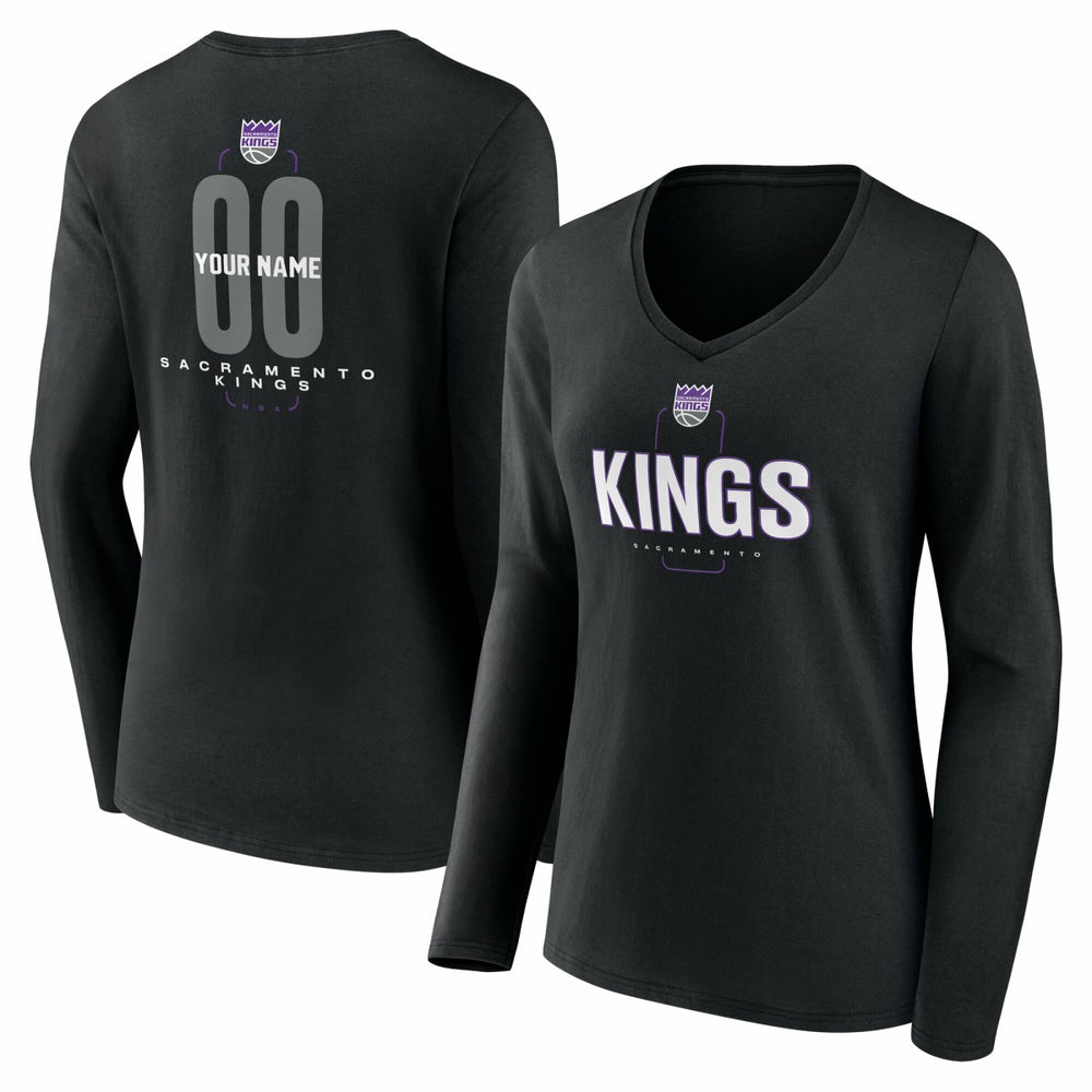 Sacramento Kings Women's Center Court Name & Number Custom Long Sleeve V-Neck T-Shirt - Black online