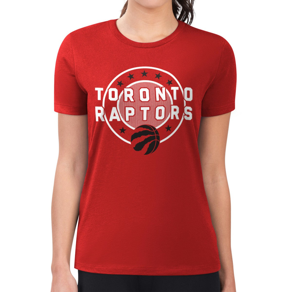 Toronto Raptors G-III 4Her by Carl Banks Women's Super-Slim Lightweight Pinstripe Circle Graphic T-Shirt - Red for sale