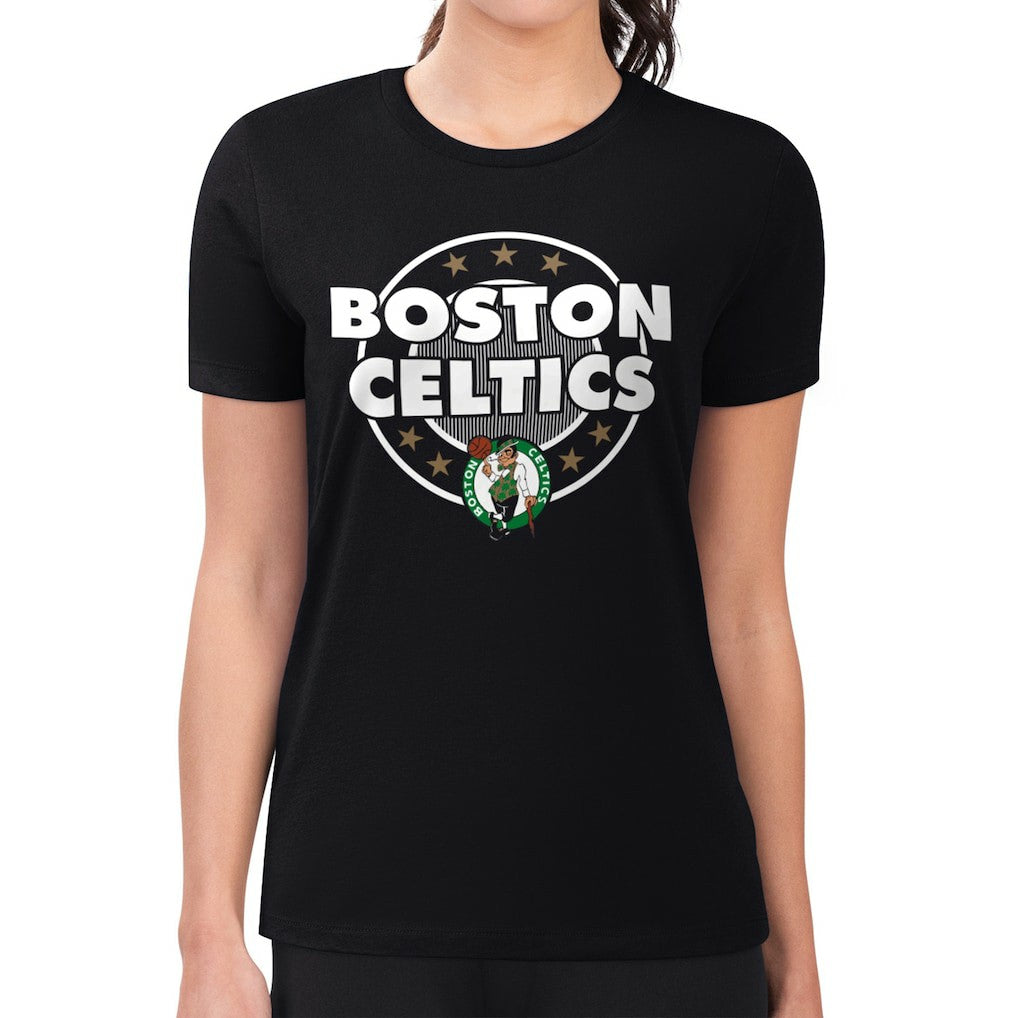 Boston Celtics G-III 4Her by Carl Banks Women's Super-Slim Lightweight Pinstripe Circle Graphic T-Shirt - Black on sale