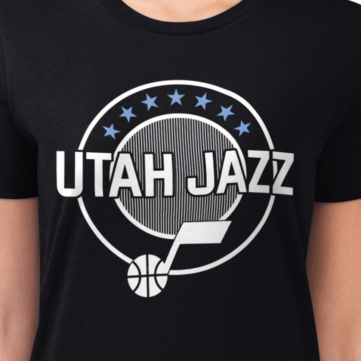 Utah Jazz G-III 4Her by Carl Banks Women's Super-Slim Lightweight Pinstripe Circle Graphic T-Shirt - Black sale