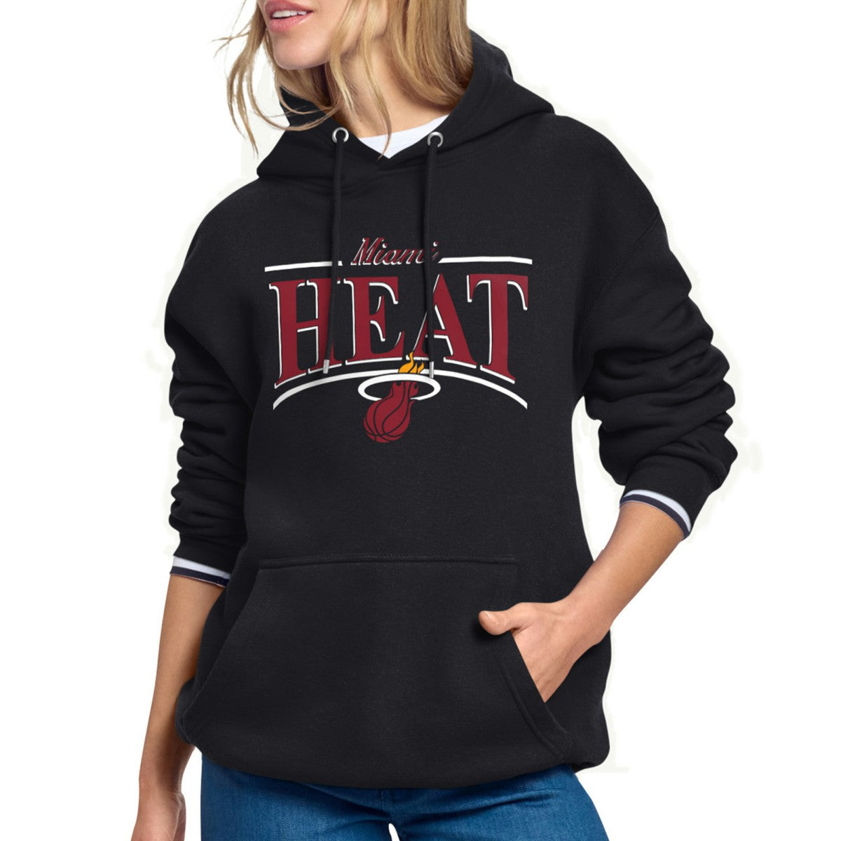 Miami Heat Starter Women's Arch Stripe Fleece Hoodie - Black on sale