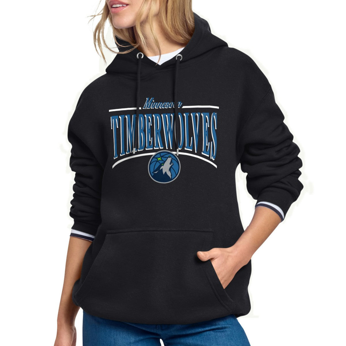 Minnesota Timberwolves Starter Women's Arch Stripe Fleece Hoodie - Black sale