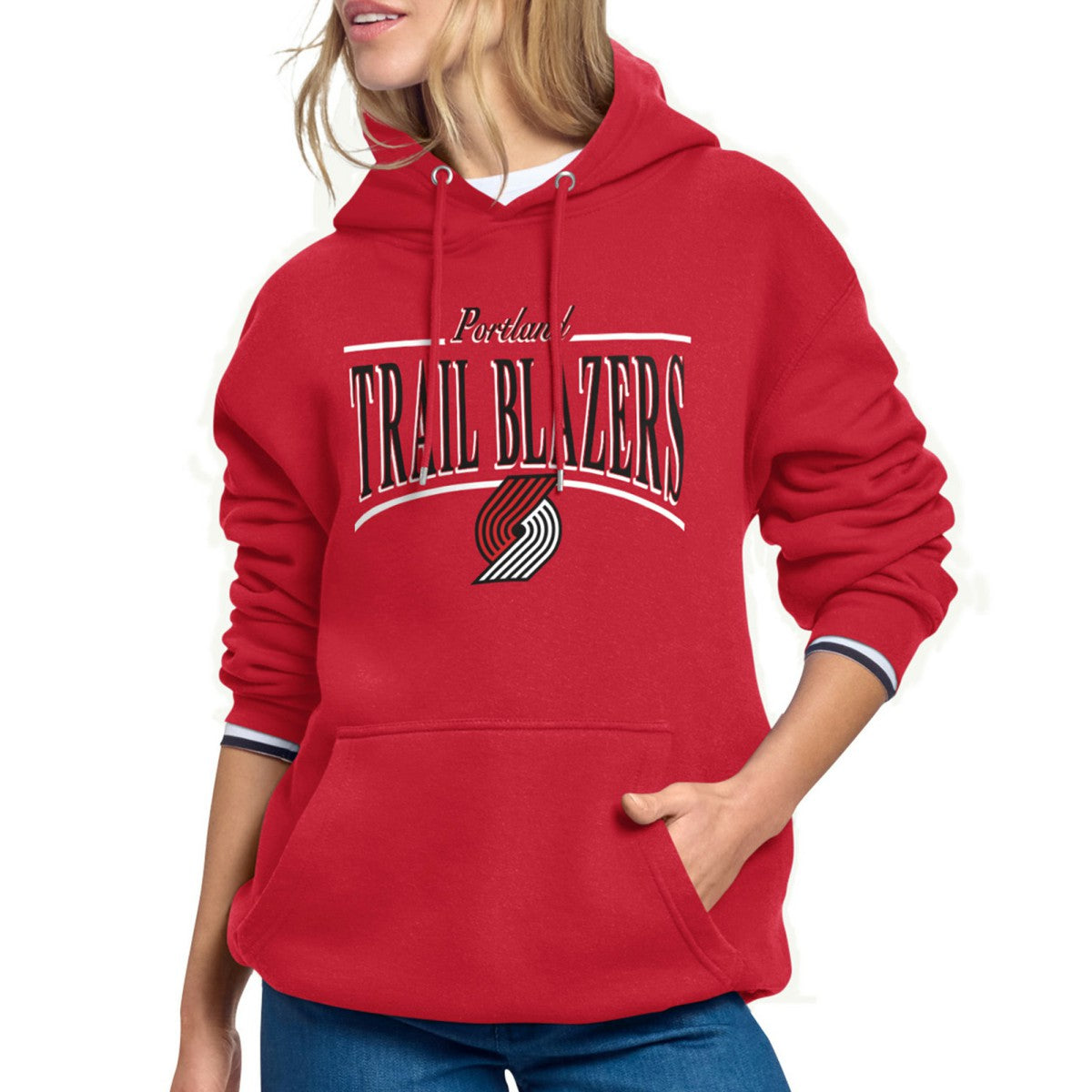 Portland Trail Blazers Starter Women's Arch Stripe Fleece Hoodie - Red discount