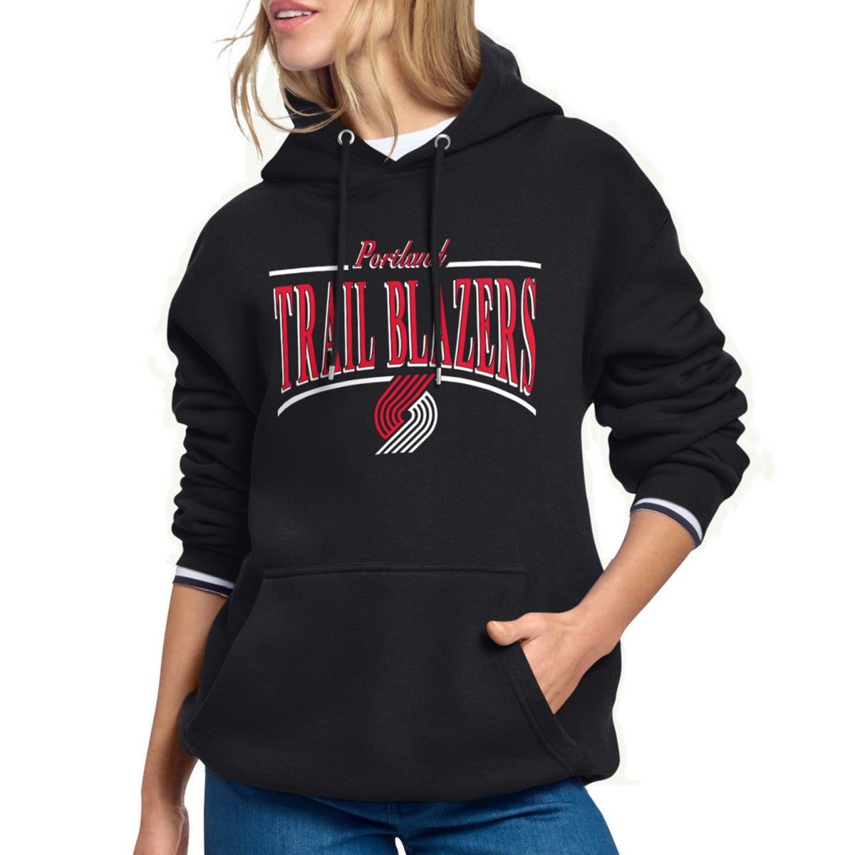Portland Trail Blazers Starter Women's Arch Stripe Fleece Hoodie - Black for sale