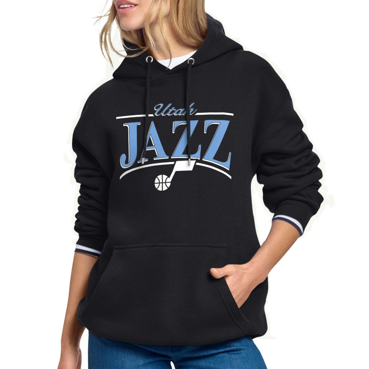 Utah Jazz Starter Women's Arch Stripe Fleece Hoodie - Black online