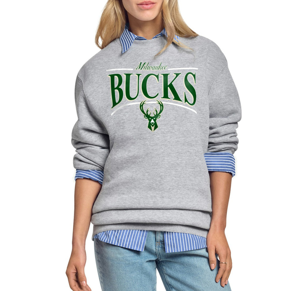 Milwaukee Bucks Starter Women's Arch Stripe Fleece Crewneck Sweatshirt - Gray on sale