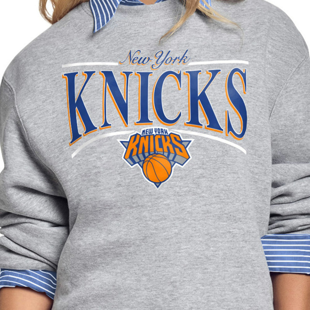 New York Knicks Starter Women's Arch Stripe Fleece Crewneck Sweatshirt - Gray for sale