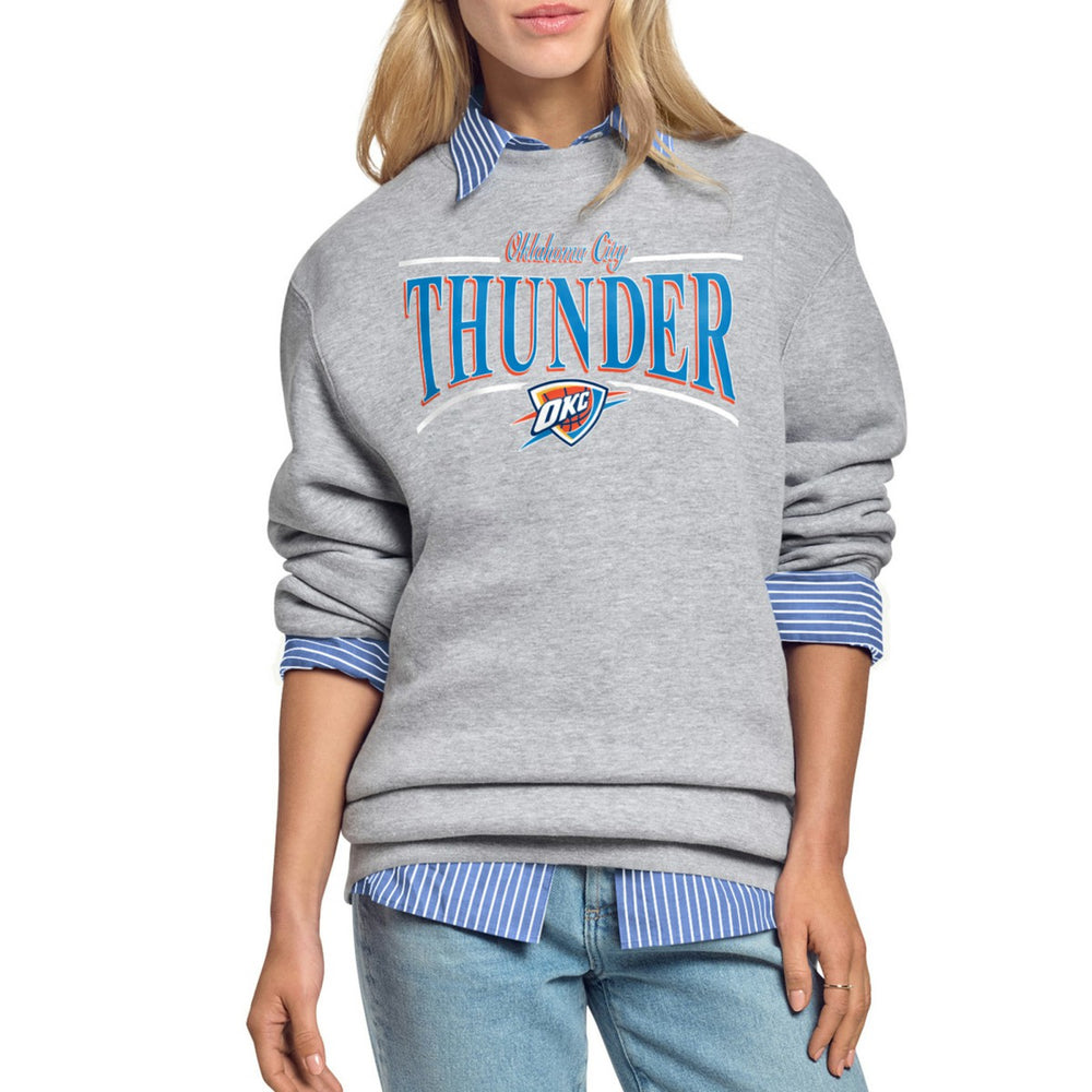 Oklahoma City Thunder Starter Women's Arch Stripe Fleece Crewneck Sweatshirt - Gray shop