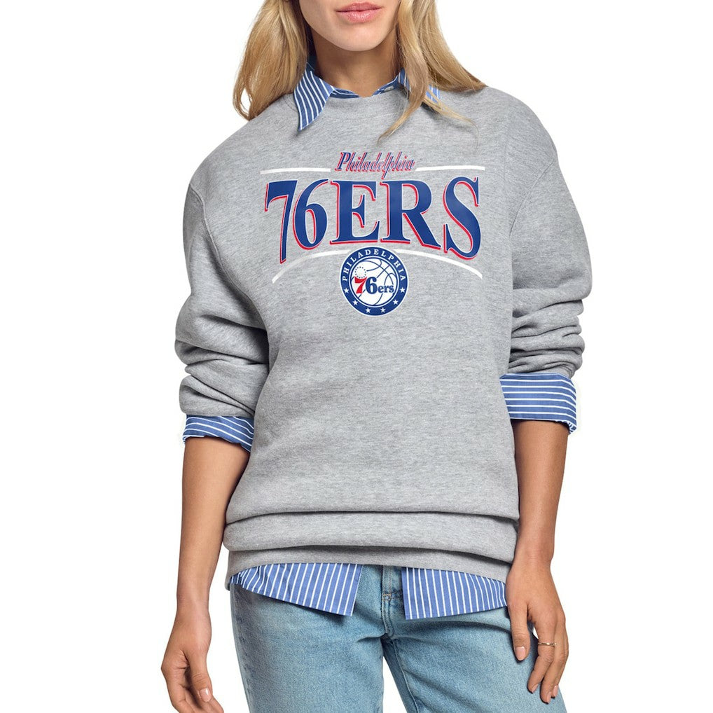 Philadelphia 76ers Starter Women's Arch Stripe Fleece Crewneck Sweatshirt - Gray on sale