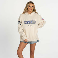 New York Yankees The Wild Collective Women's Oversized Cord Hoodie Cream