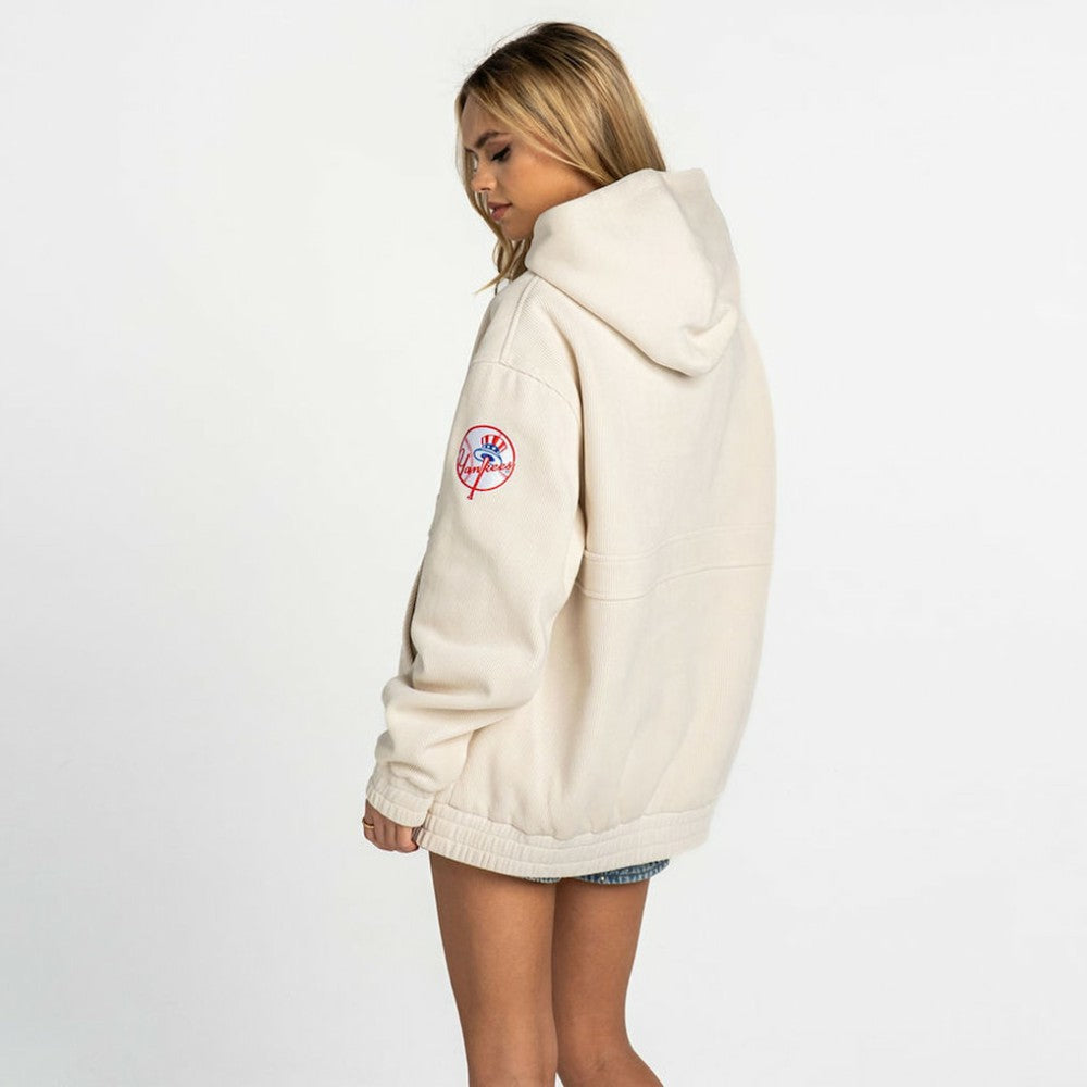 New York Yankees The Wild Collective Women's Oversized Cord Hoodie Cream