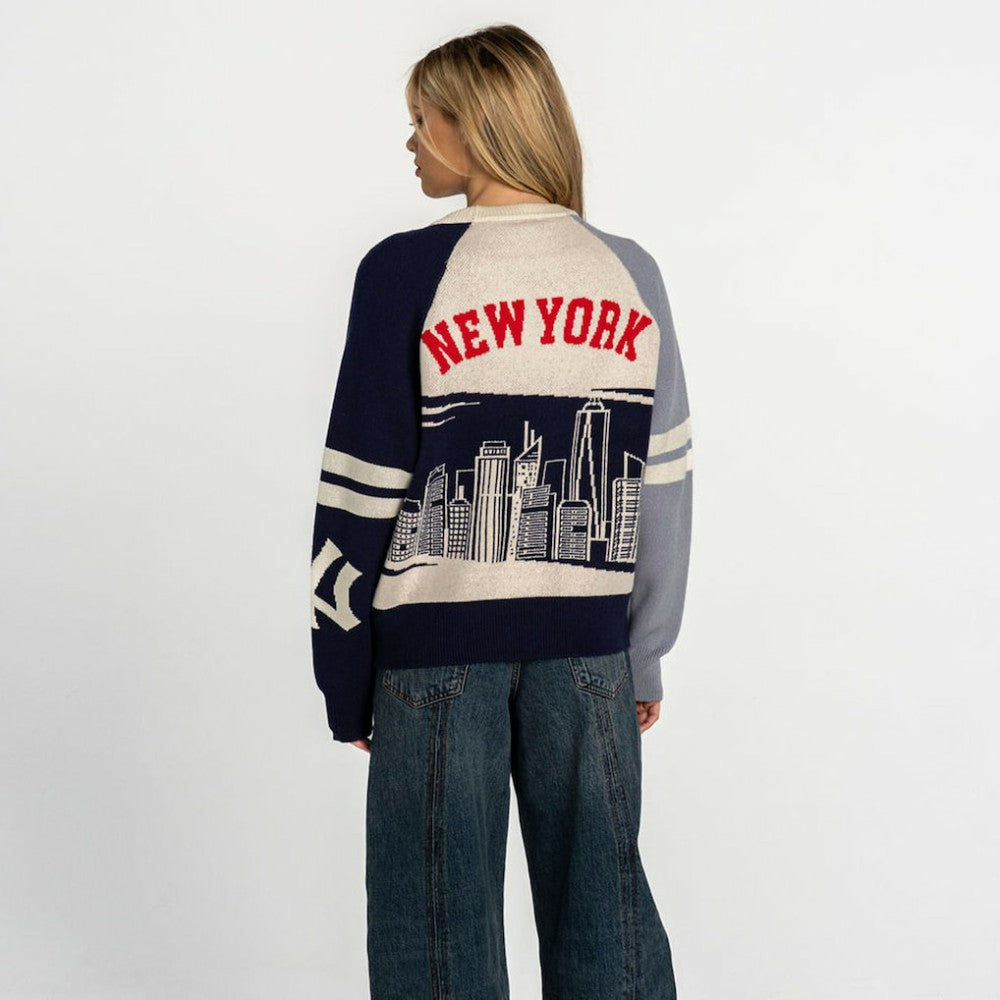 New York Yankees The Wild Collective Women's Boxy Jacquard Sweater Navy/Cream