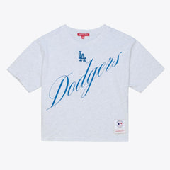 Los Angeles Dodgers Women's Script Cropped Boxy T-Shirt Heather Gray