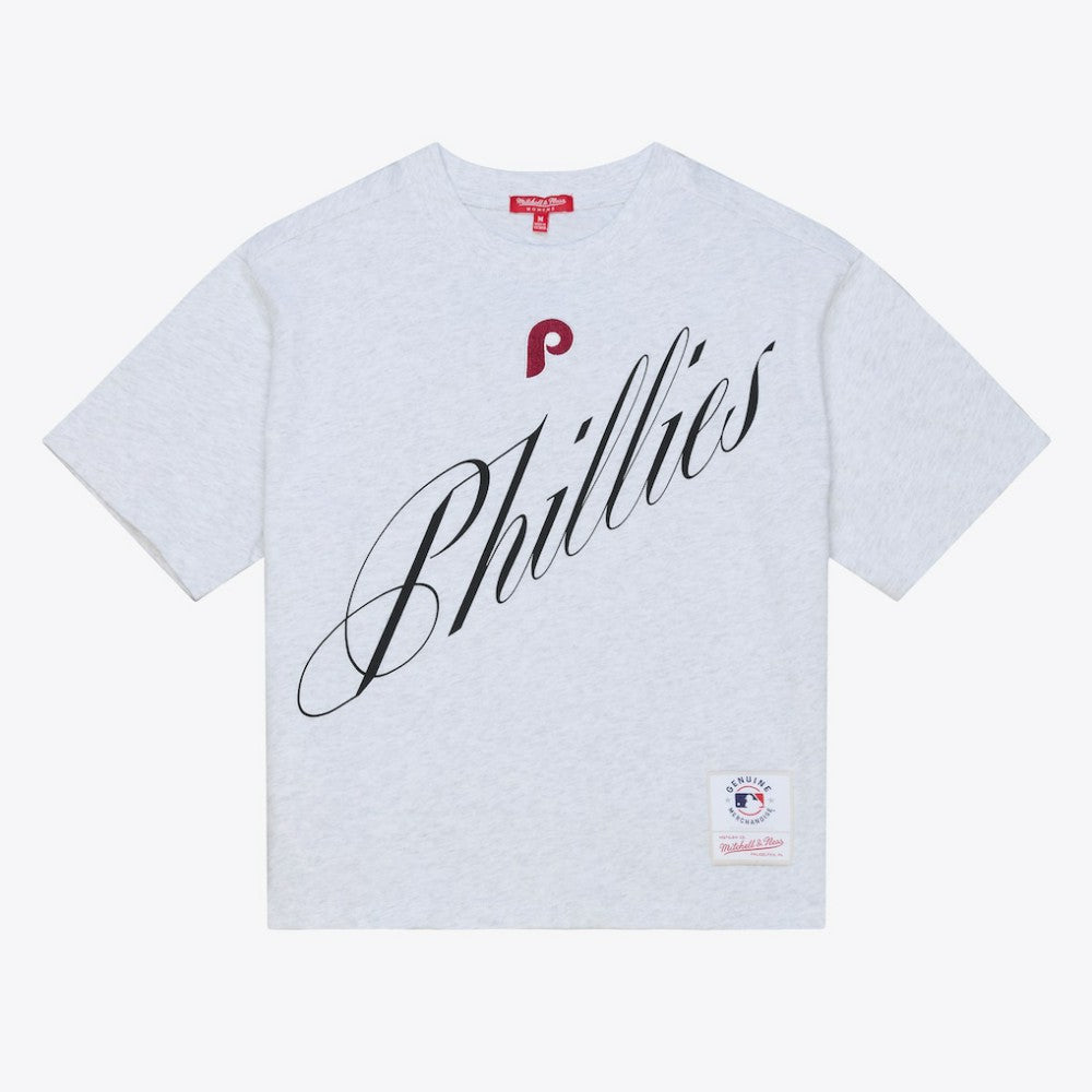 Philadelphia Phillies Women's Script Cropped Boxy T-Shirt Heather Gray