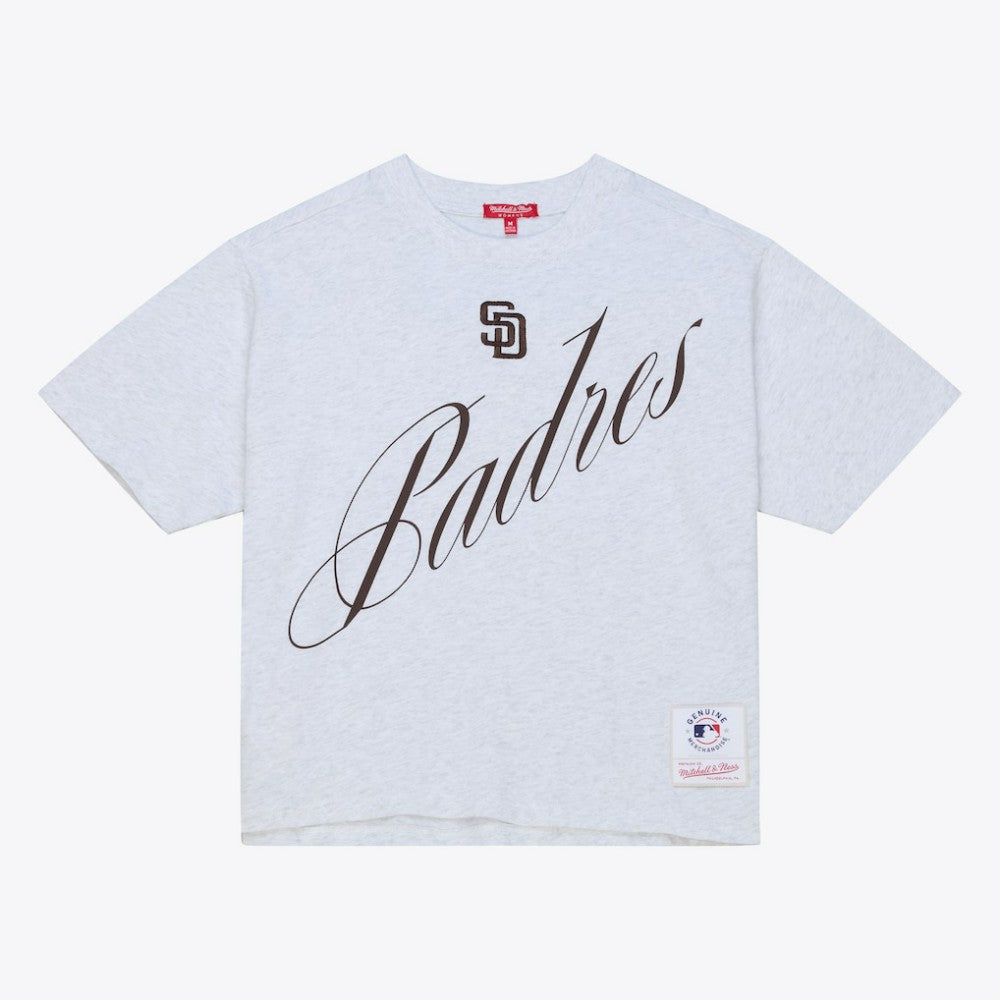 San Diego Padres Women's Script Cropped Boxy T-Shirt Heather Gray