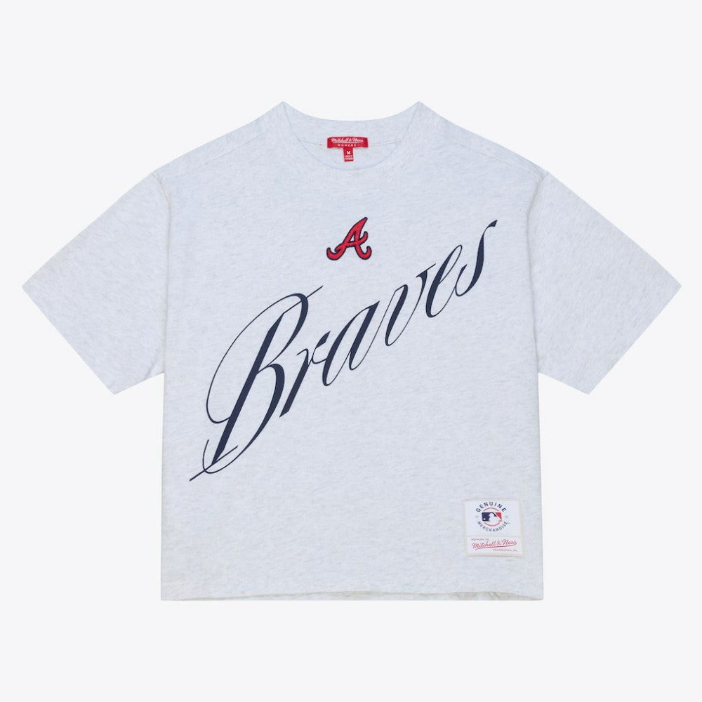 Atlanta Braves Women's Script Cropped Boxy T-Shirt Heather Gray