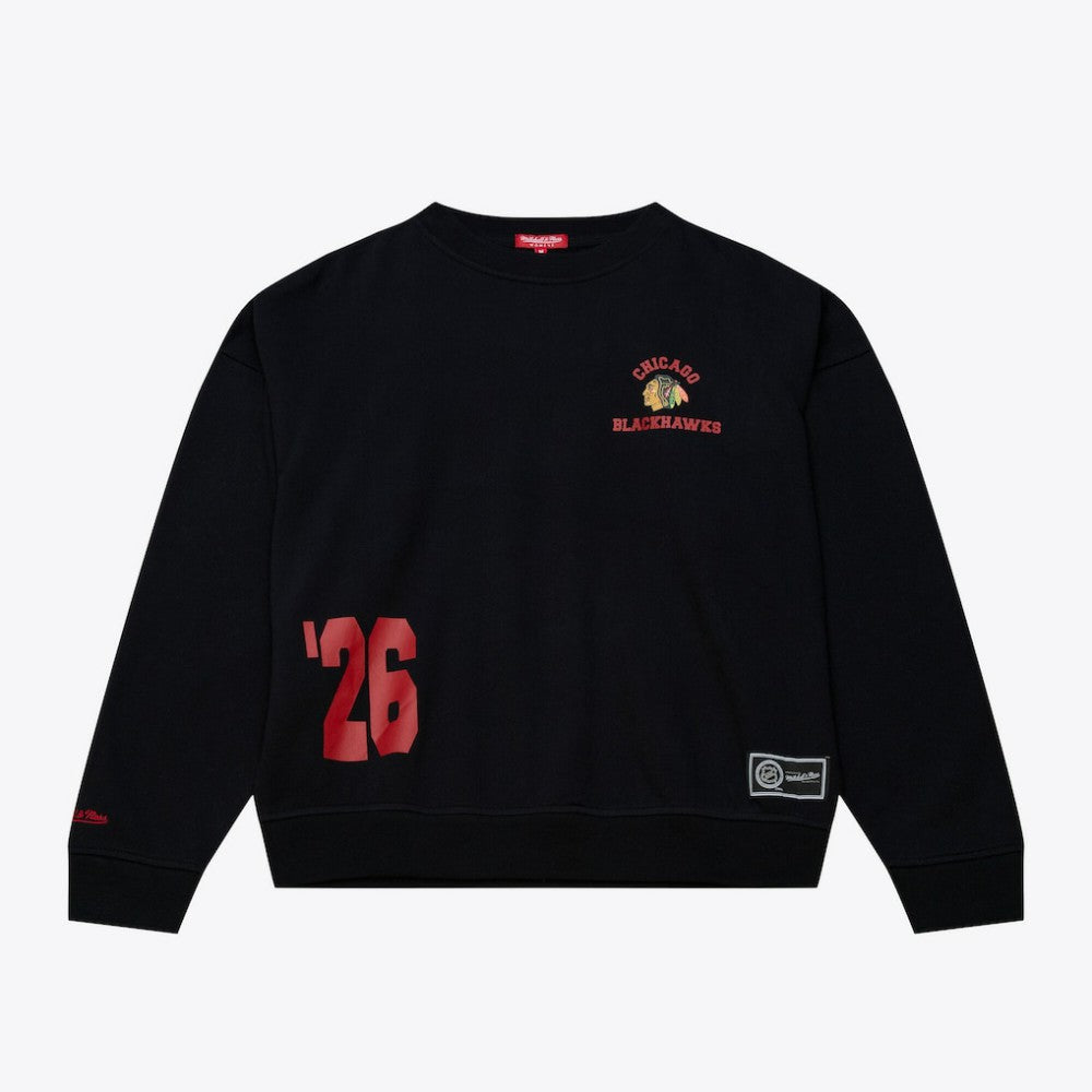 Chicago Blackhawks Mitchell & Ness Women's Crewneck Sweatshirt - Black Sweatshirts