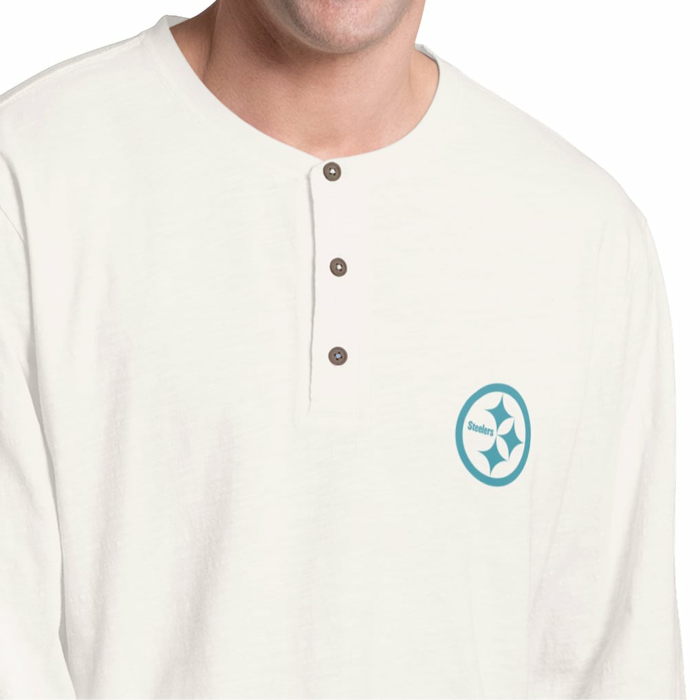 Pittsburgh Steelers Margaritaville Island Reserve Long Sleeve Slub Henley Shirt - White/Light Blue sale