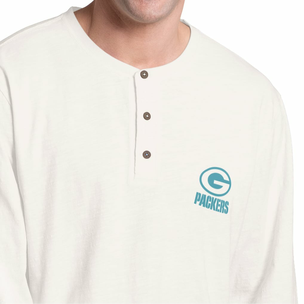 Green Bay Packers Margaritaville Island Reserve Long Sleeve Slub Henley Shirt - White/Light Blue online
