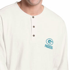 Green Bay Packers Margaritaville Island Reserve Long Sleeve Slub Henley Shirt - White/Light Blue online