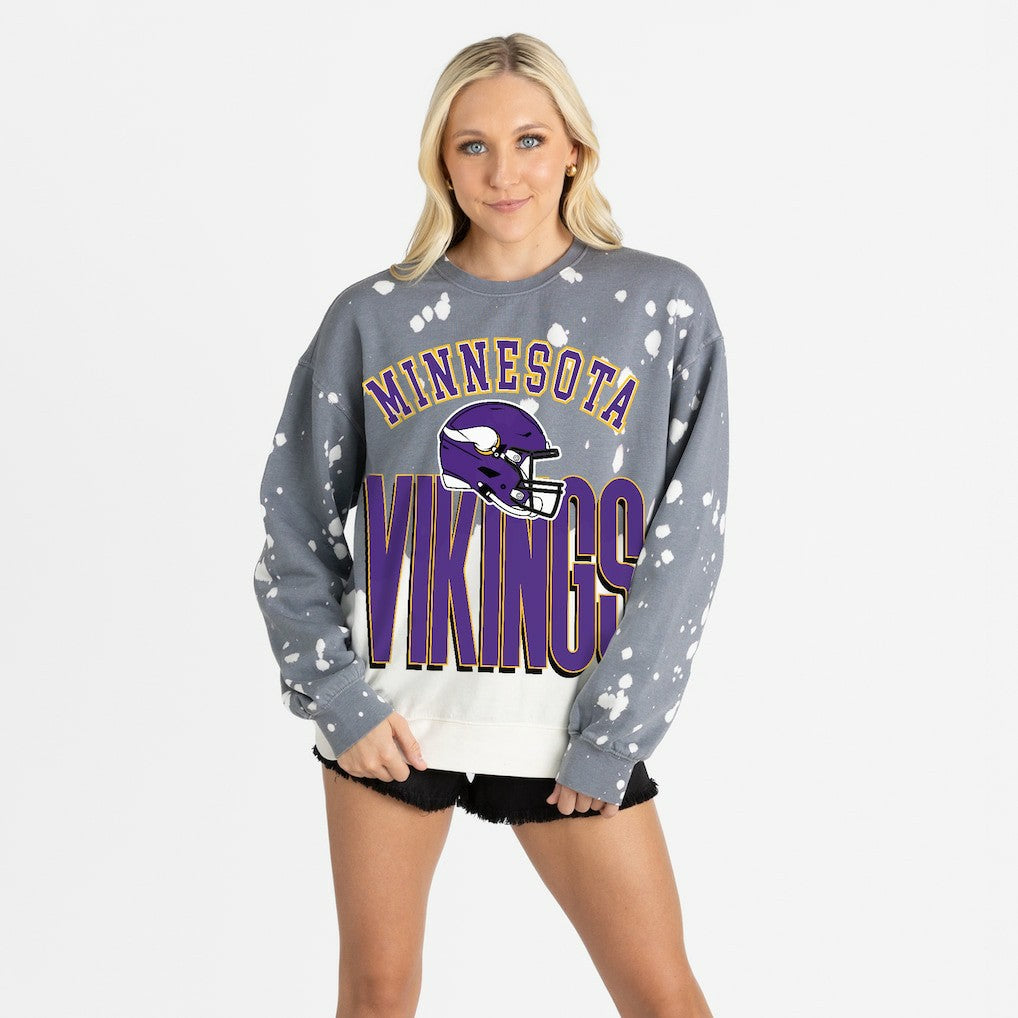 Minnesota Vikings Gameday Couture Women's Arch Rivals Faded Wash Sweatshirt - Gray for sale