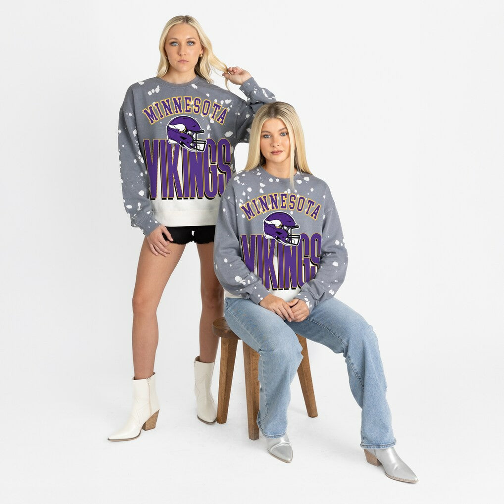 Minnesota Vikings Gameday Couture Women's Arch Rivals Faded Wash Sweatshirt - Gray for sale