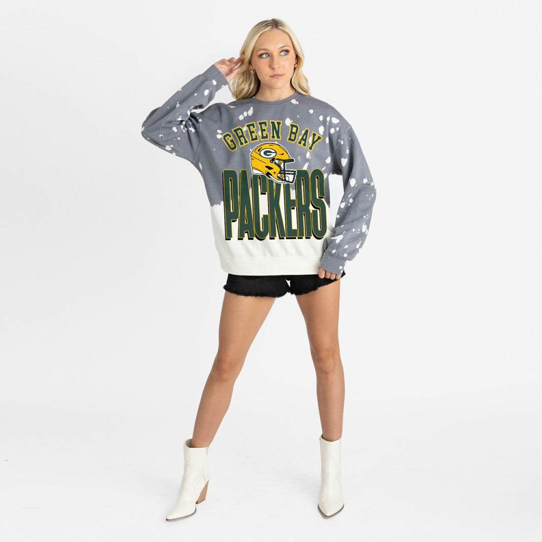 Green Bay Packers Gameday Couture Women's Arch Rivals Faded Wash Sweatshirt - Gray cheap