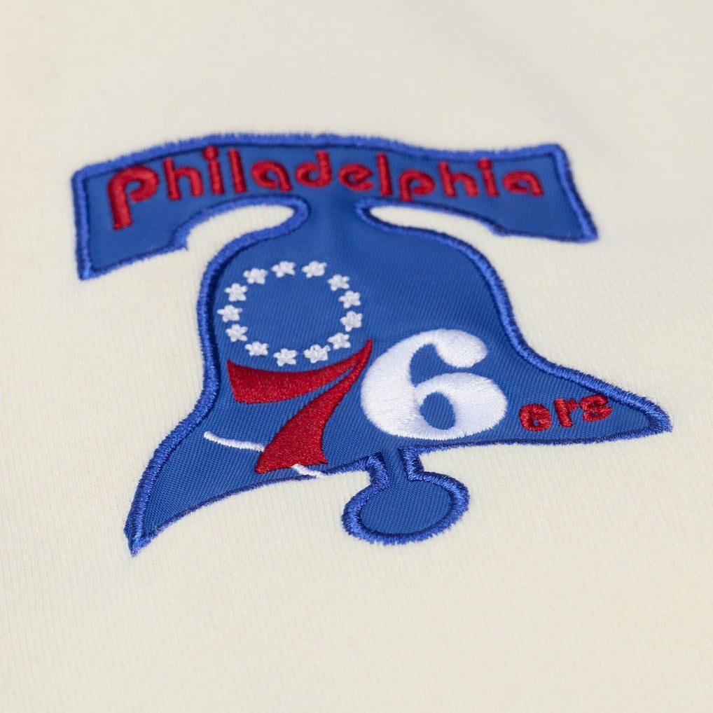 Philadelphia 76ers Hardwood Classics Chainstitch Premium Fleece Hoodie - Cream for sale