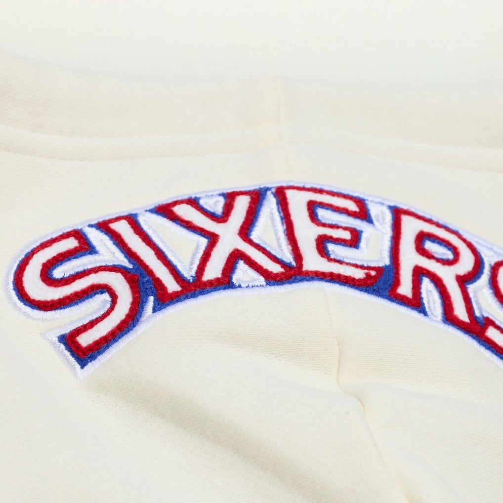 Philadelphia 76ers Hardwood Classics Chainstitch Premium Fleece Hoodie - Cream for sale